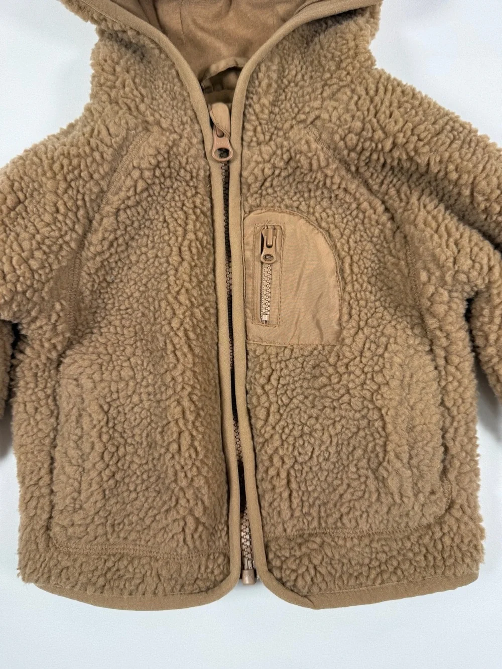 PRIMARK Baby Teddy Fleece Hooded Jacket Tan Brown Sherpa Zip‎ Up 3-6M